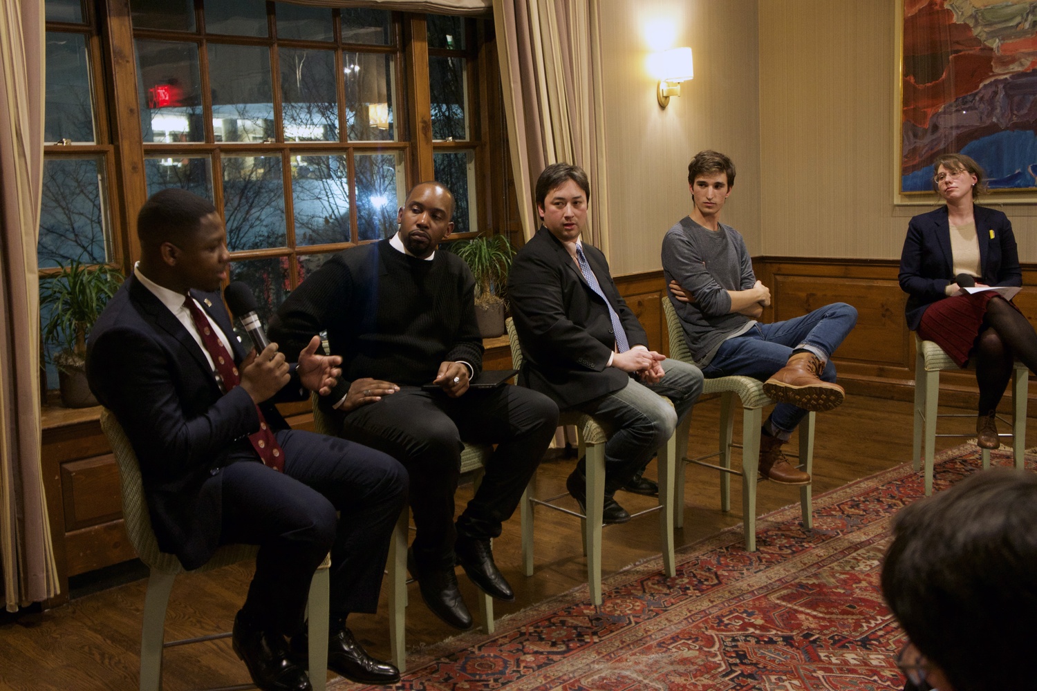 Panelists discuss Harvard's presidential search at an event at the Faculty Club Tuesday. Speakers called for increased student and alumni involvement in the search.