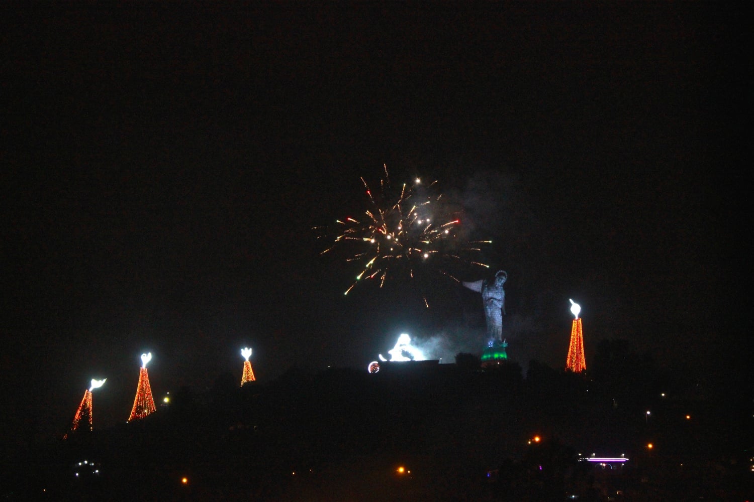 Fireworks explode over the winged Virgin of Quito on New Year’s Eve. The statue is based on a description of the Woman of the Apocalypse from the Book of Revelations, and locals claim that Quito’s statue is the only one in the world with wings.
