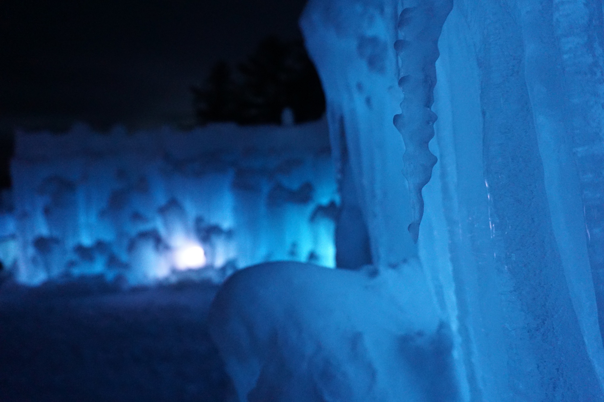 The Ice Castle is most beautiful when illuminated in the dark.