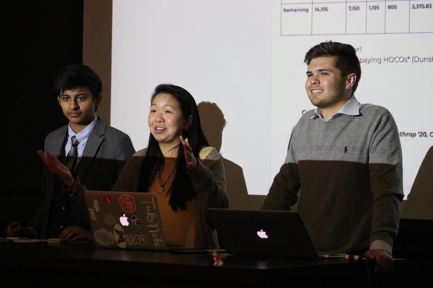 Catherine L. Zhang ’19 and Nicholas D. Boucher ’19 lead the first UC meeting of the semester.
