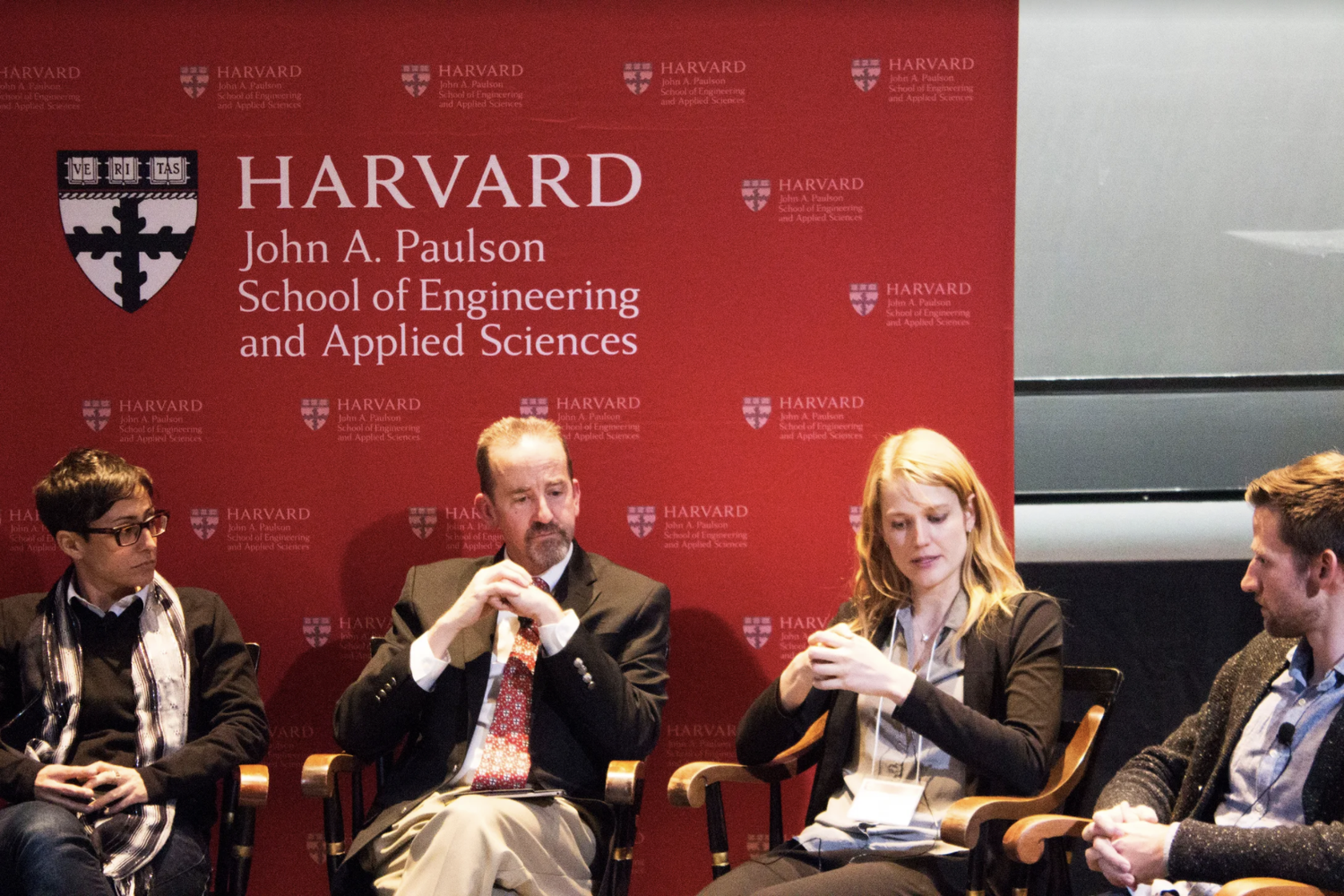 An alumni panel consisting of Danielle Feinberg '96, Nathan Blecharczyk '05, and Stephanie Kladakis '96 discussed their post-graduate experiences at the SEAS Sophomore Convocation on Tuesday.