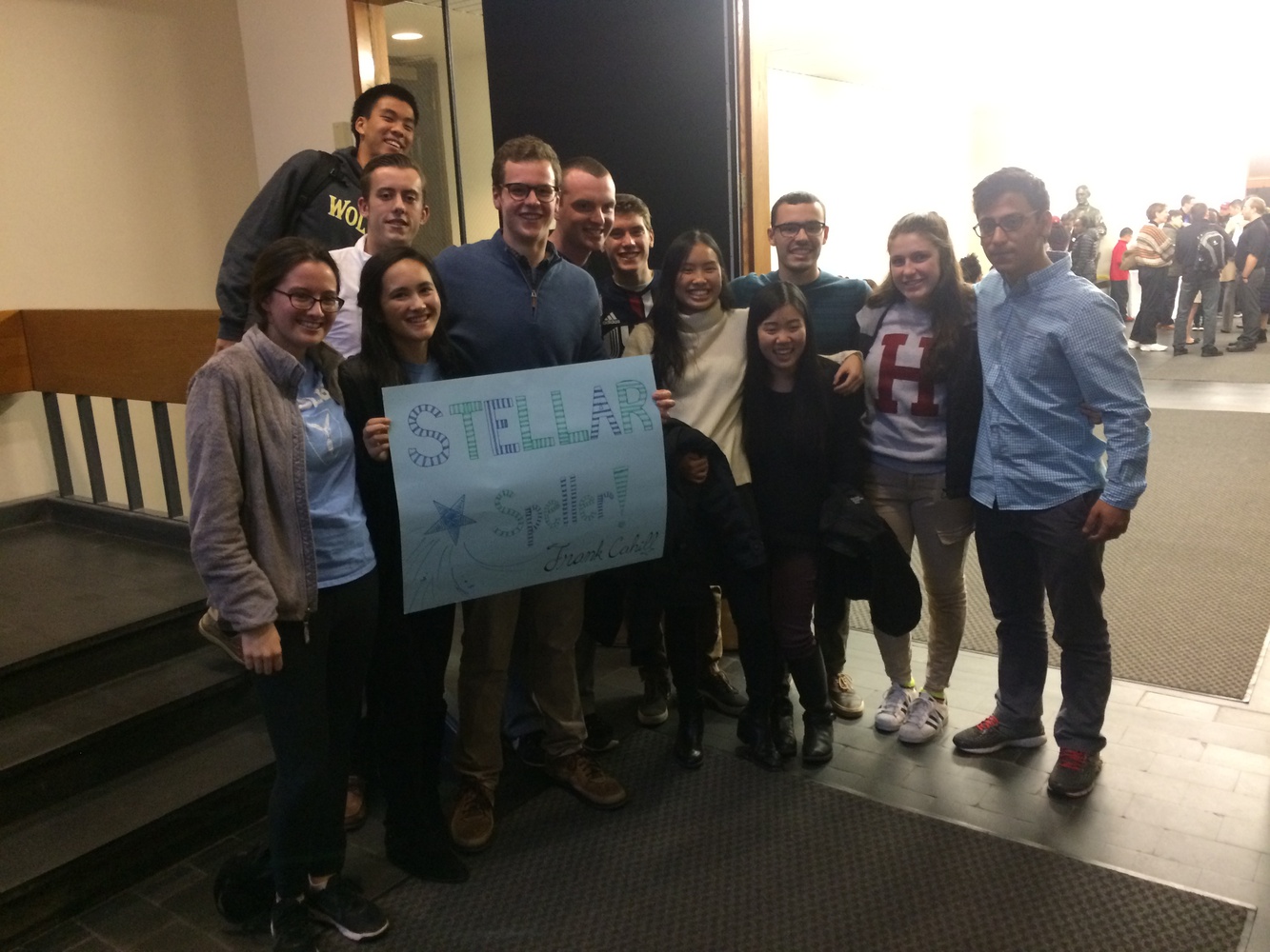 Frank M. Cahill '20 with his entryway mates (Hollis North and South) just after the Freshman Dean's Office Spelling Bee.