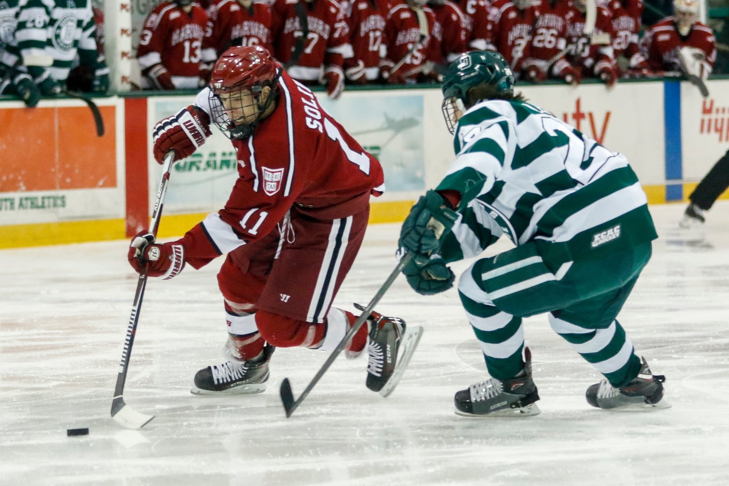 Freshman forward Benjamin Solin potted Harvard's first period score and ended the team's two-game goal drought.