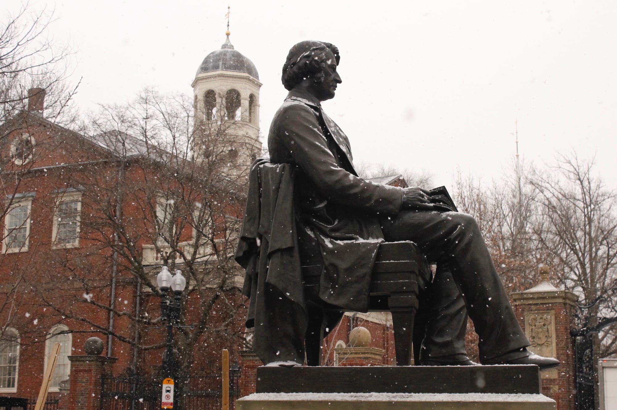 The Charles Sumner statue sits on an island right across the street from Johnston Gate, gazing over locals, students, and visitors alike.