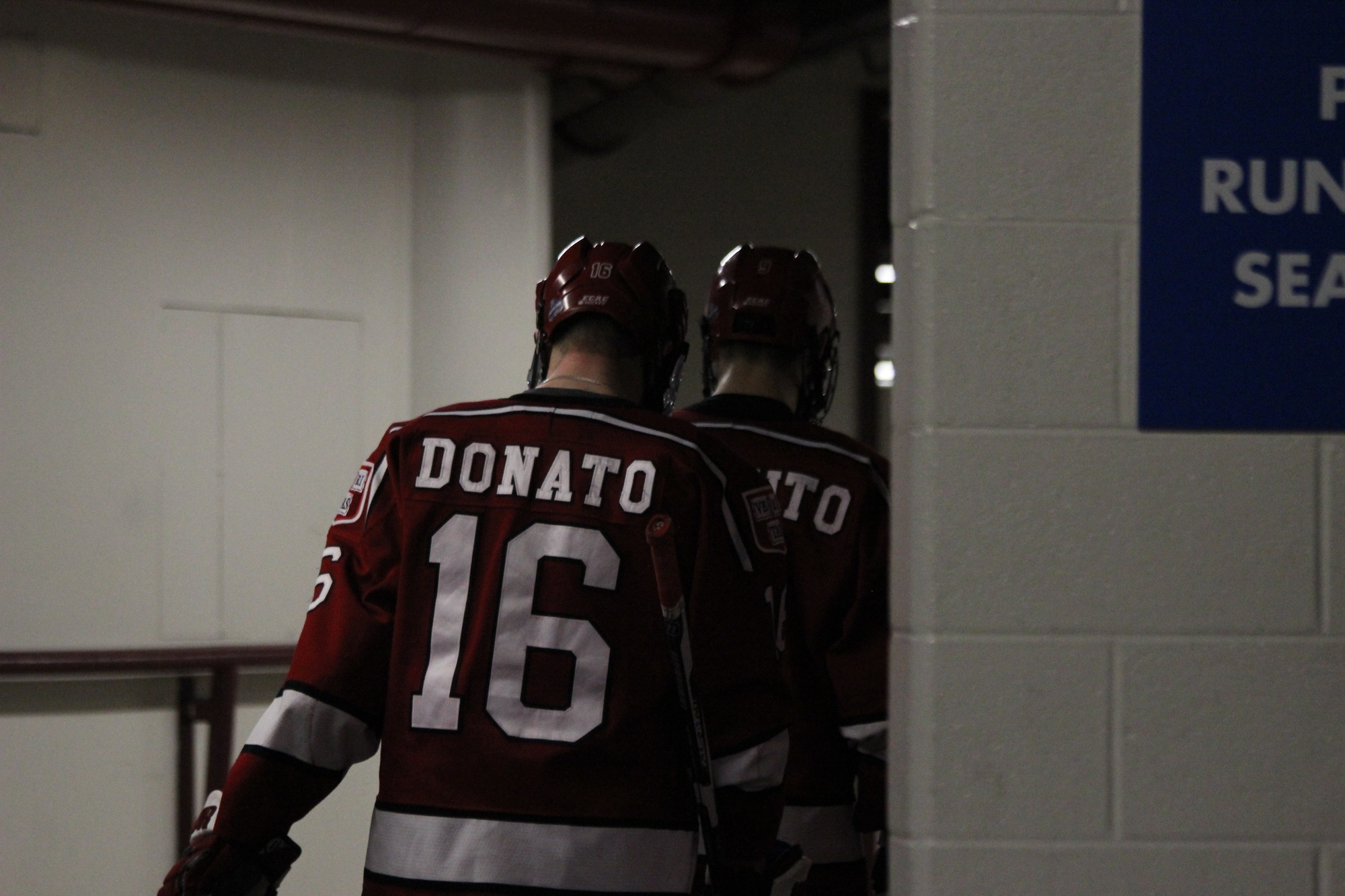 Ryan Donato walks down the tunnels of the United Center in Chicago after the 2-1 loss to Minnesota-Duluth in the Frozen Four. A sophomore at the time, Donato used the defeat as motivation to improve over the summer and come out of the gates strong in 2017-2018.