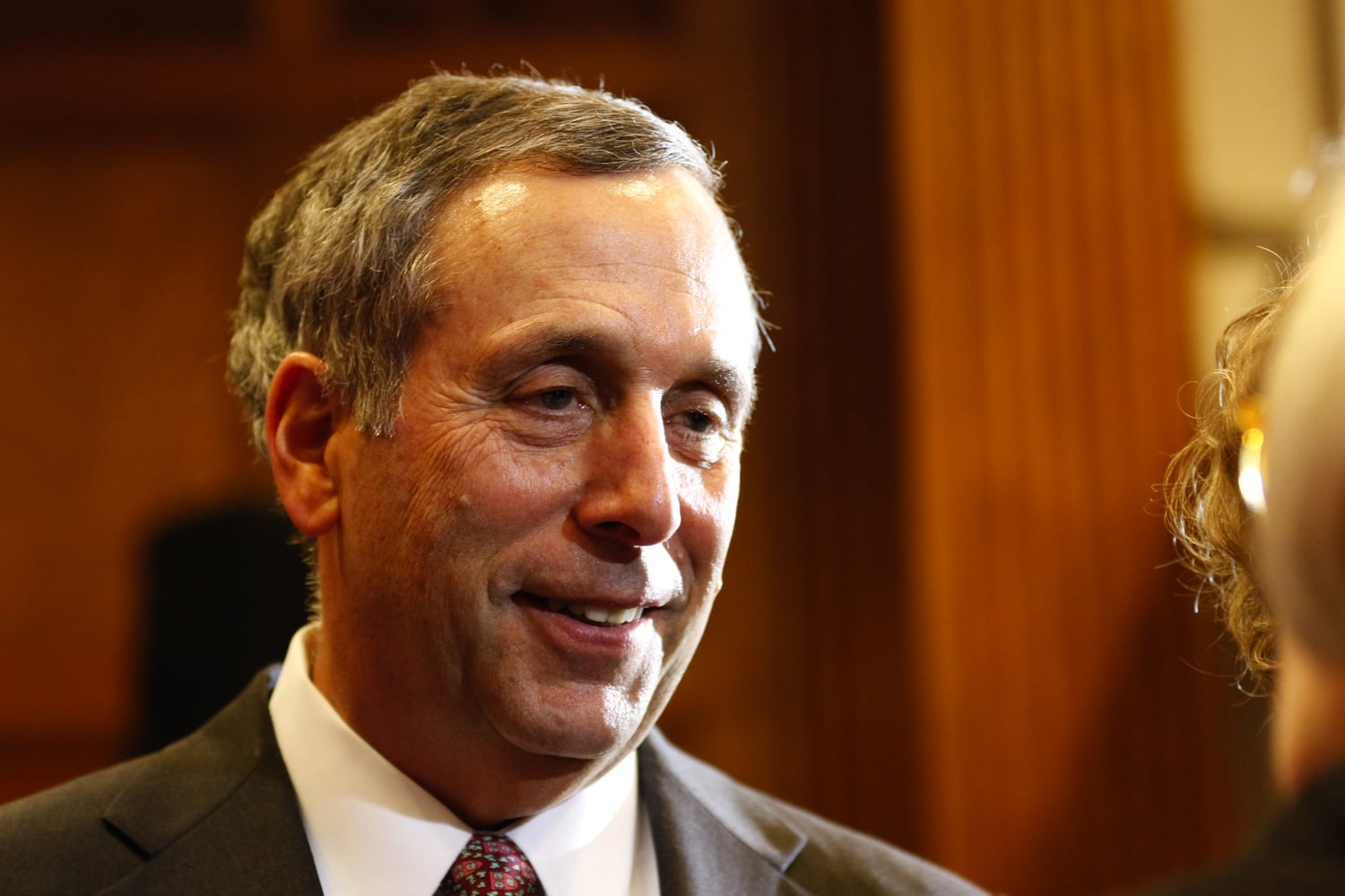 Lawrence S. Bacow spoke for the first time as University President-elect on Feb. 11, 2018.