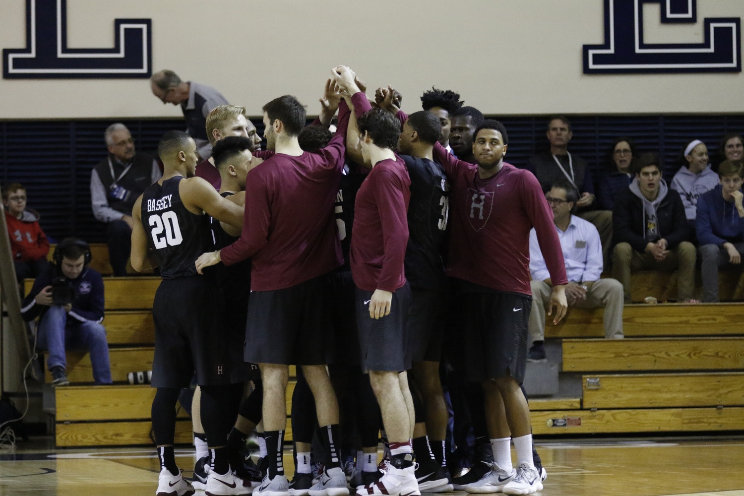 The team prepares for tip-off in its Jan. 26 contest against Yale. 16 of the team's 19 players have made at least one start this season.