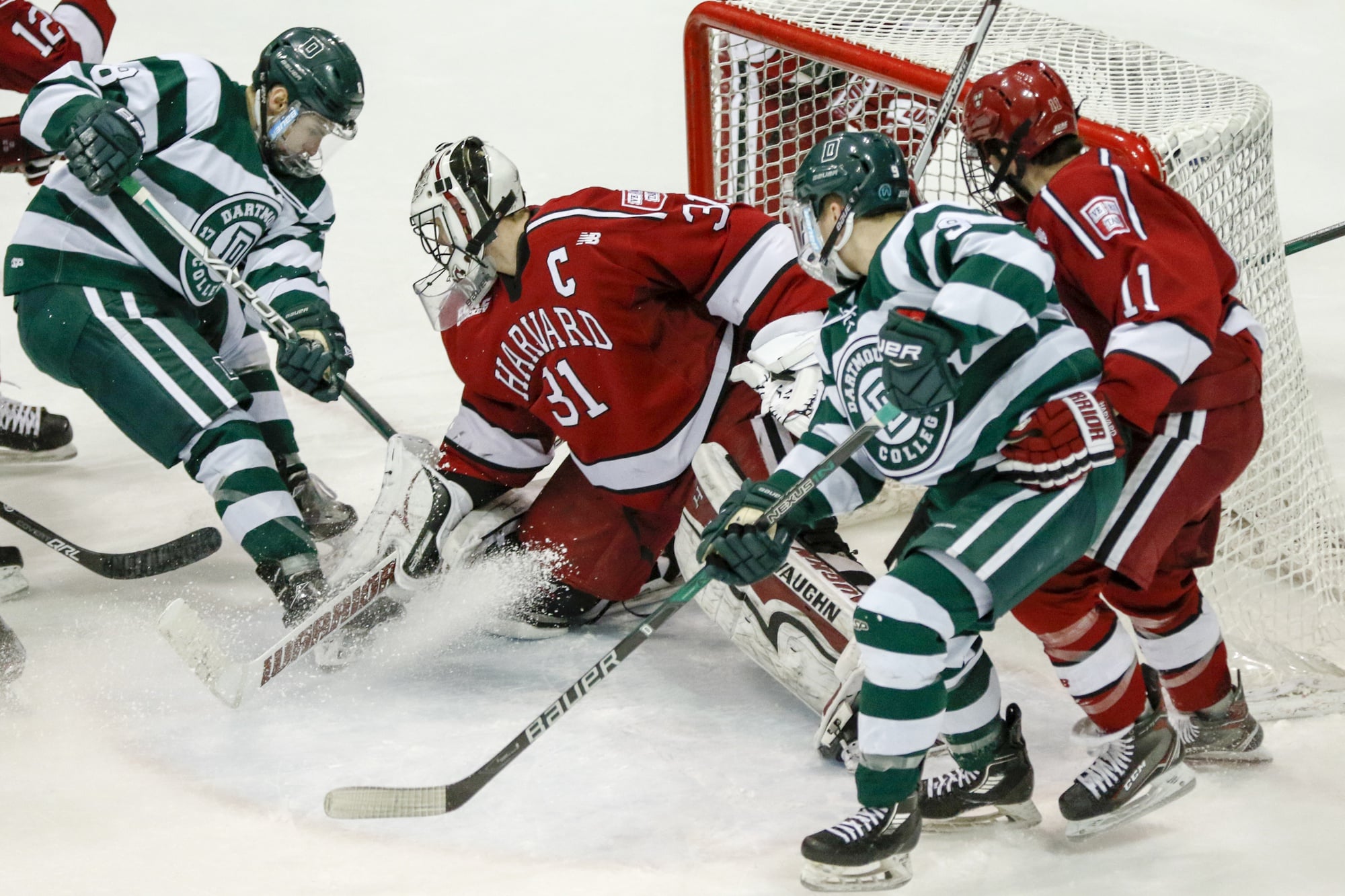 In two starts versus Dartmouth this season, tri-captain goaltender Merrick Madsen has sent away all but one shot sent his way (.976 SV%). While it is likely that the senior will get the starting nod from coach Ted Donato '91, it isn't a guarantee, as junior backup Michael Lackey has been competing for the blue paint.