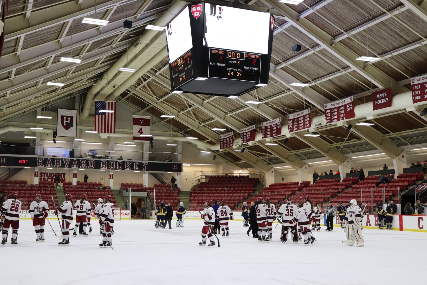 The Harvard women's ice hockey team plays at Bright-Landry Hockey Center.