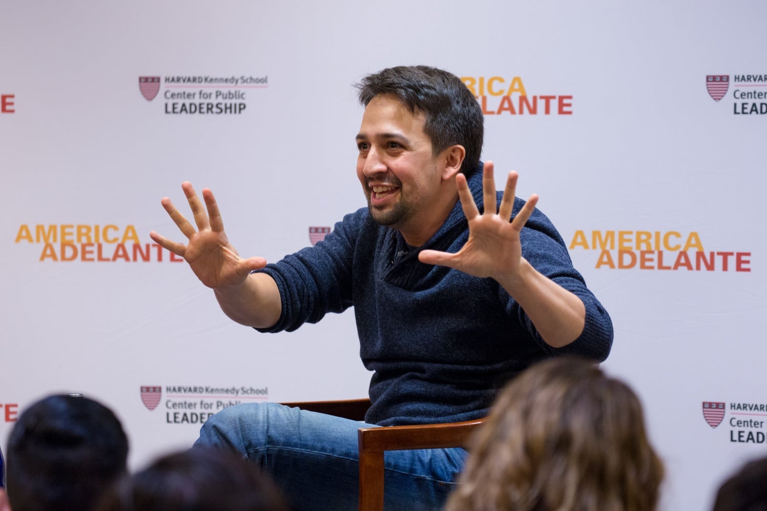 Lin Manuel Miranda speaks at Harvard in March 2018.
