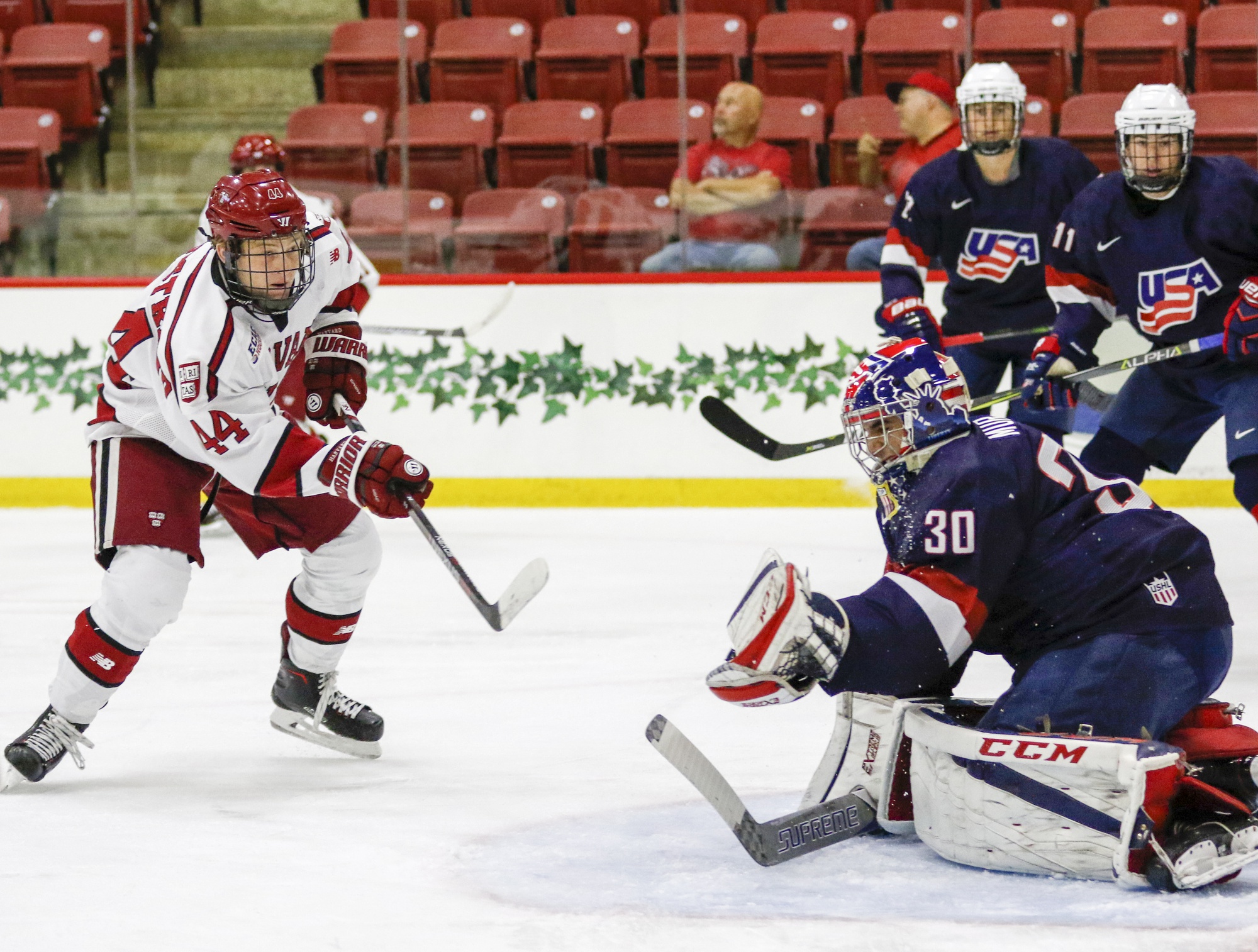 The Crimson hosted the USNTDP U-18 team in an exhibition for the second consecutive year. Lackey, Fox, Solin, and Walsh on the Harvard team all played with the program before college.