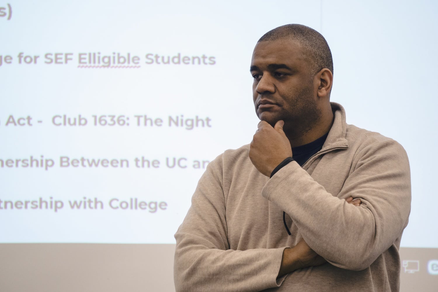 Associate Dean of Students for Diversity and Inclusion Roland S. Davis at the April 15 Undergraduate Council meeting.