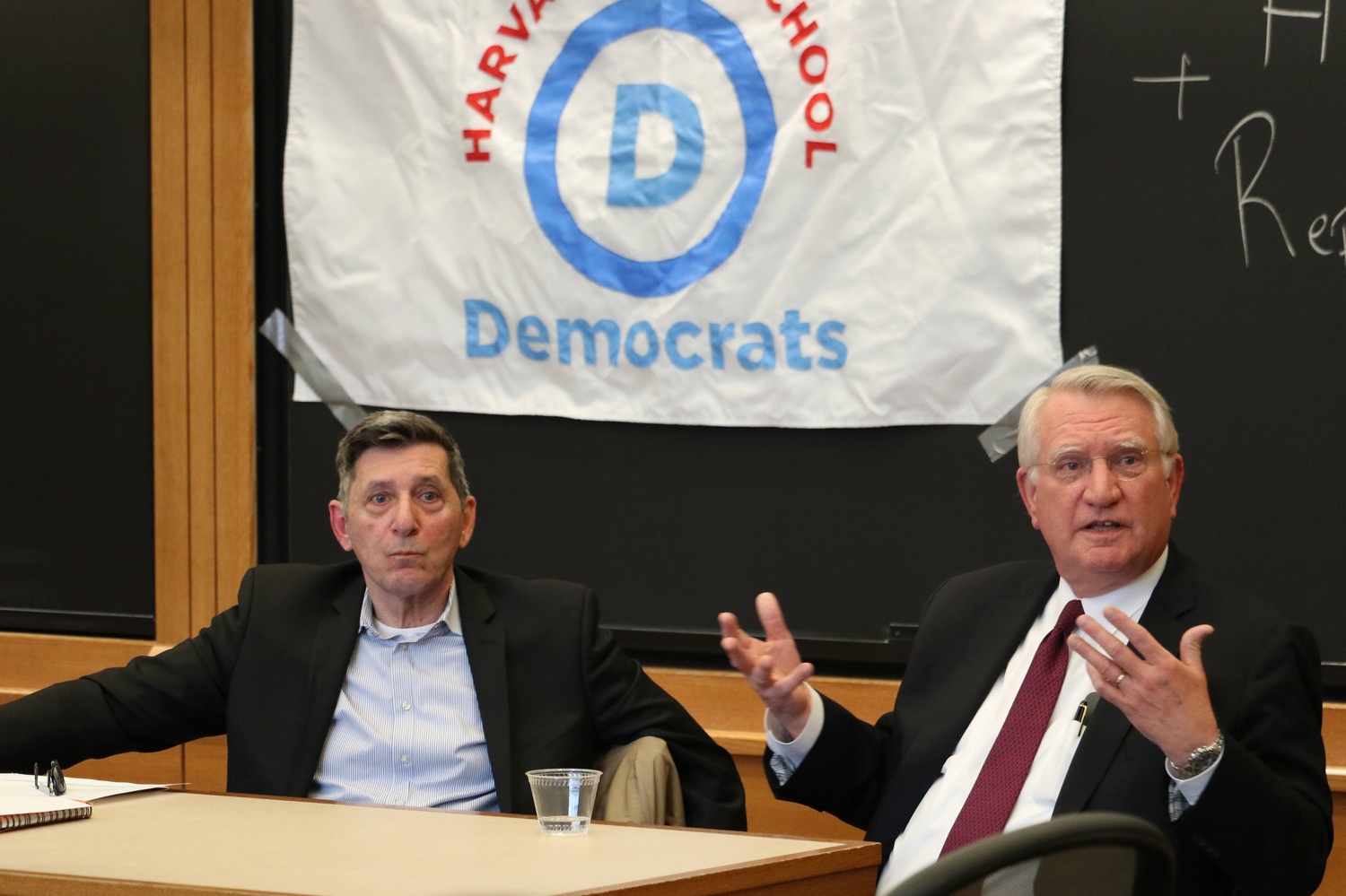 Michael Botticelli and John P. Walters, directors of the White House Office of National Drug Control Policy, during the Obama and George W. Bush Administrations, respectively, spoke at Harvard Law School Thursday afternoon. 