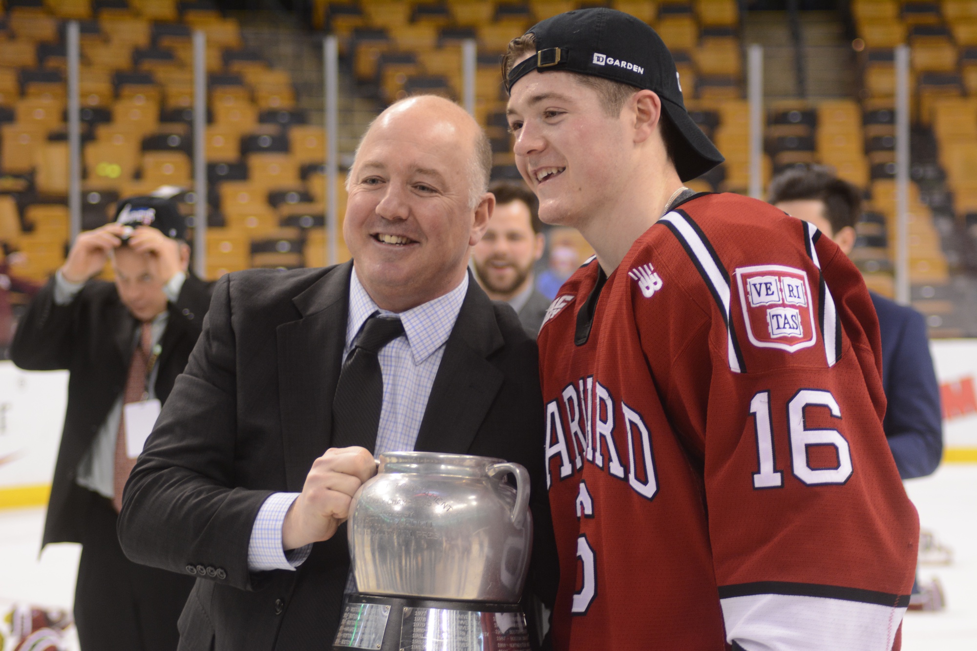 One of Ryan Donato's most compelling storylines throughout his Harvard career, and especially in his final season for the Crimson, was his relationship with his coach and father, Ted. In 2017, the duo was able to celebrate a Beanpot title.
