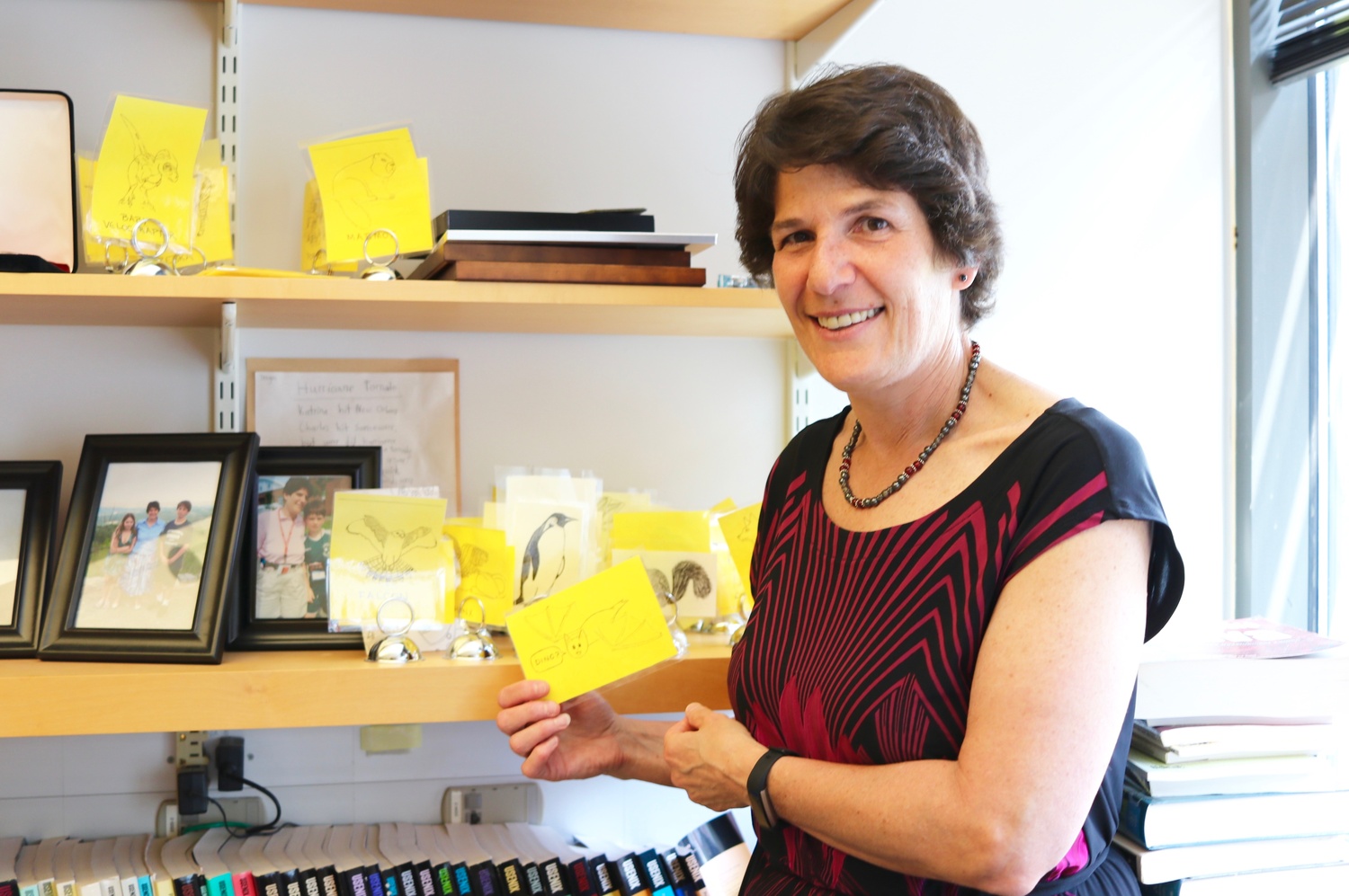 Margo I. Seltzer '83 poses with her computer science teaching tools in her office.
