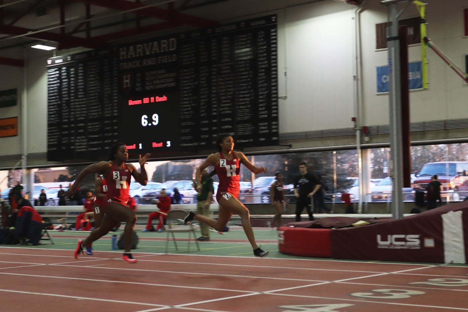 Prior to the 2017 season, Thomas—a Florence, Mass., native—held the school record in different nine events, including the 60-meter dash pictured here.
