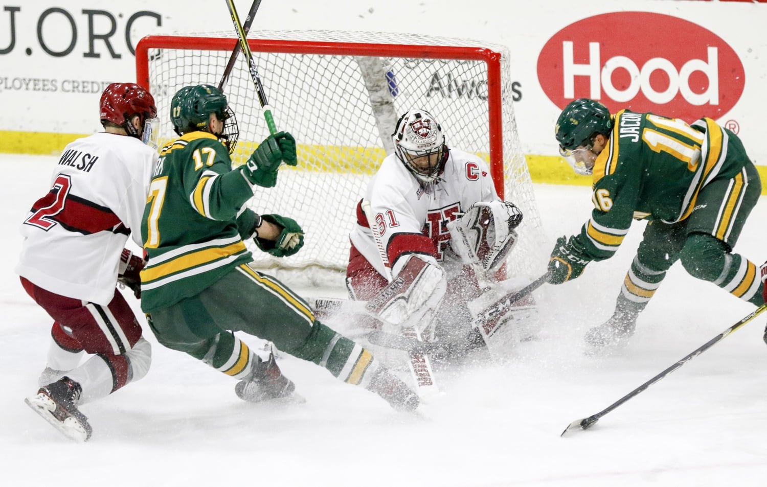 The Crimson's possession game means that goalie Merrick Madsen is often alone on his end of the ice, but Clarkson found success right in front of the net. 