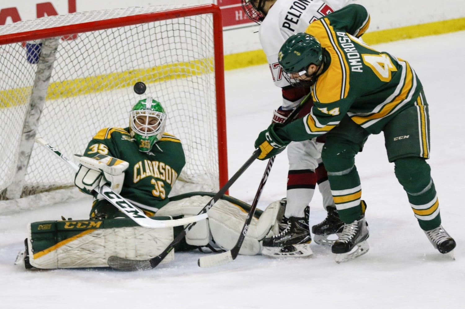Though Jake Kielly had an impressive record all season, he conceded 12 goals to Harvard in three games. In the end, he backstopped his team to the win that counted most. The ECAC semifinal victory was also his first win versus the Crimson.