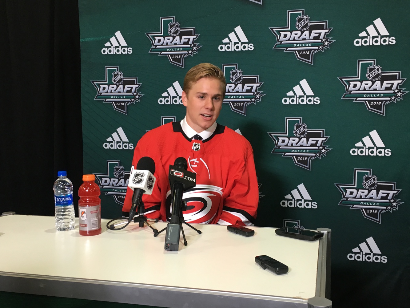 Incoming freshman Jack Drury, pictured here at the NHL Entry Draft in June, looks to follow in the footsteps of his father, Ted, by excelling at Harvard before embarking on a solid professional career.