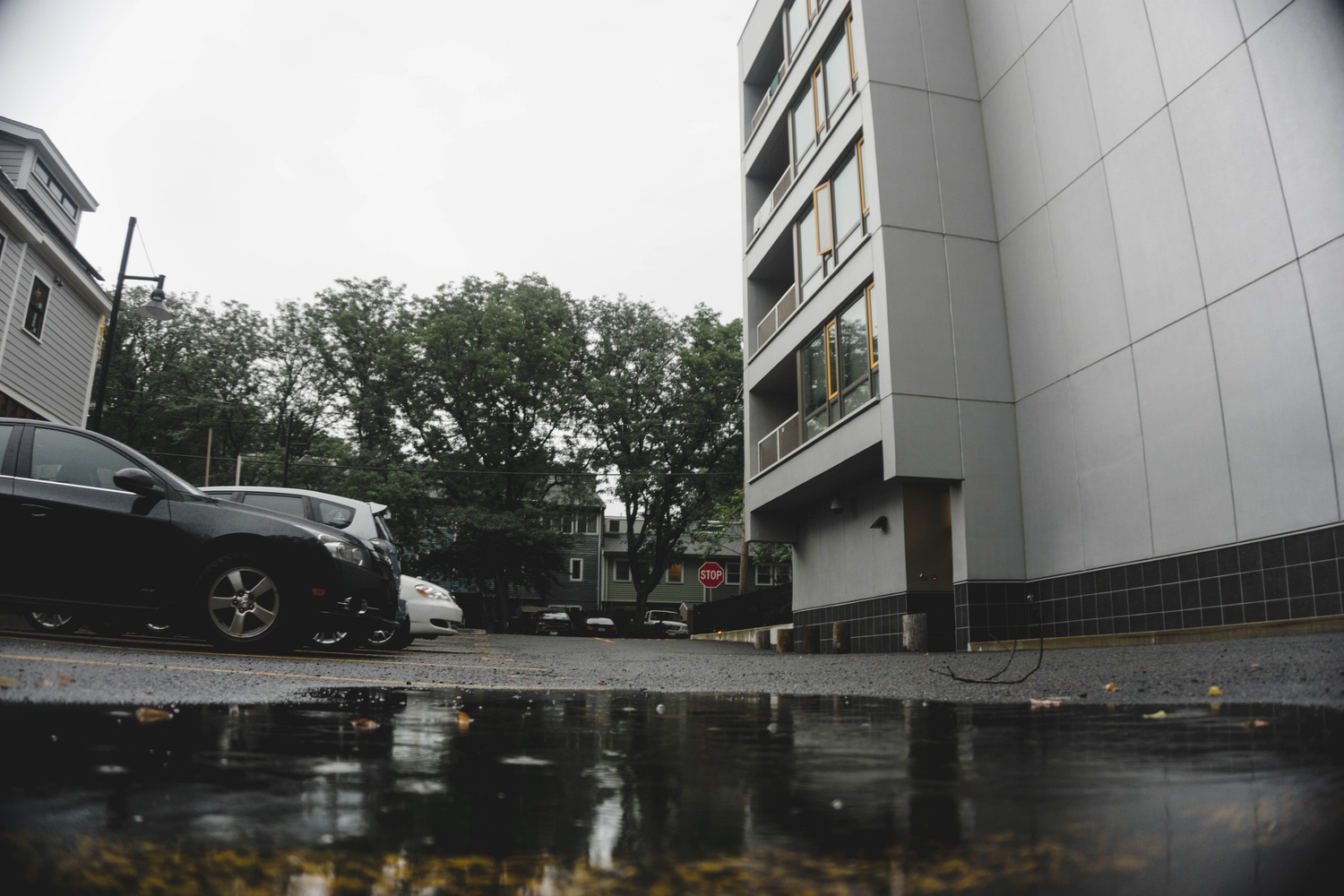 An 80-year old woman died after being struck Thursday afternoon by a car in the parking lot of the Cambridge Housing Authority building, pictured here.