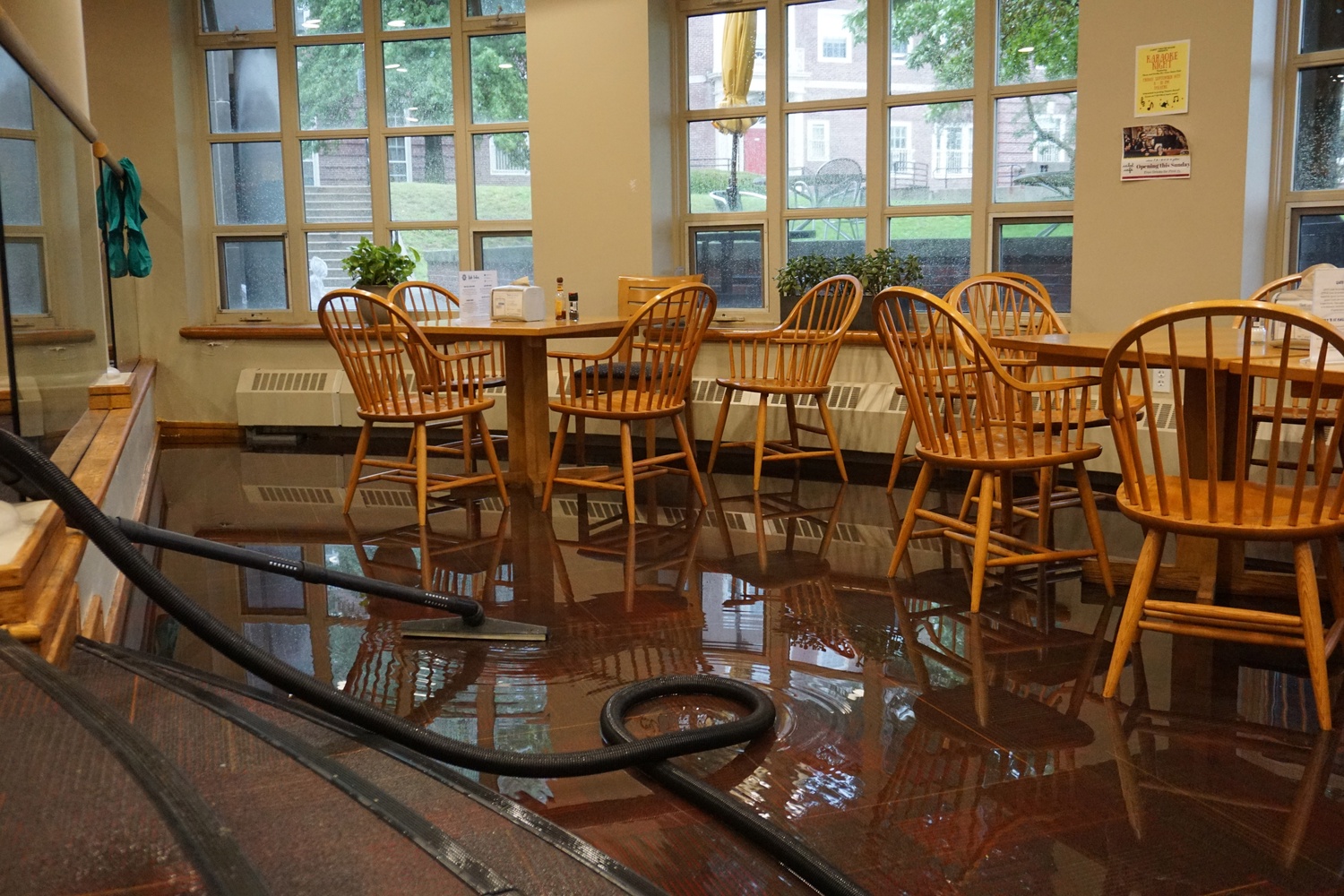 The Cabot dinining hall flooded Tuesday amidst heavy rain. Dining service was temporarily suspended.