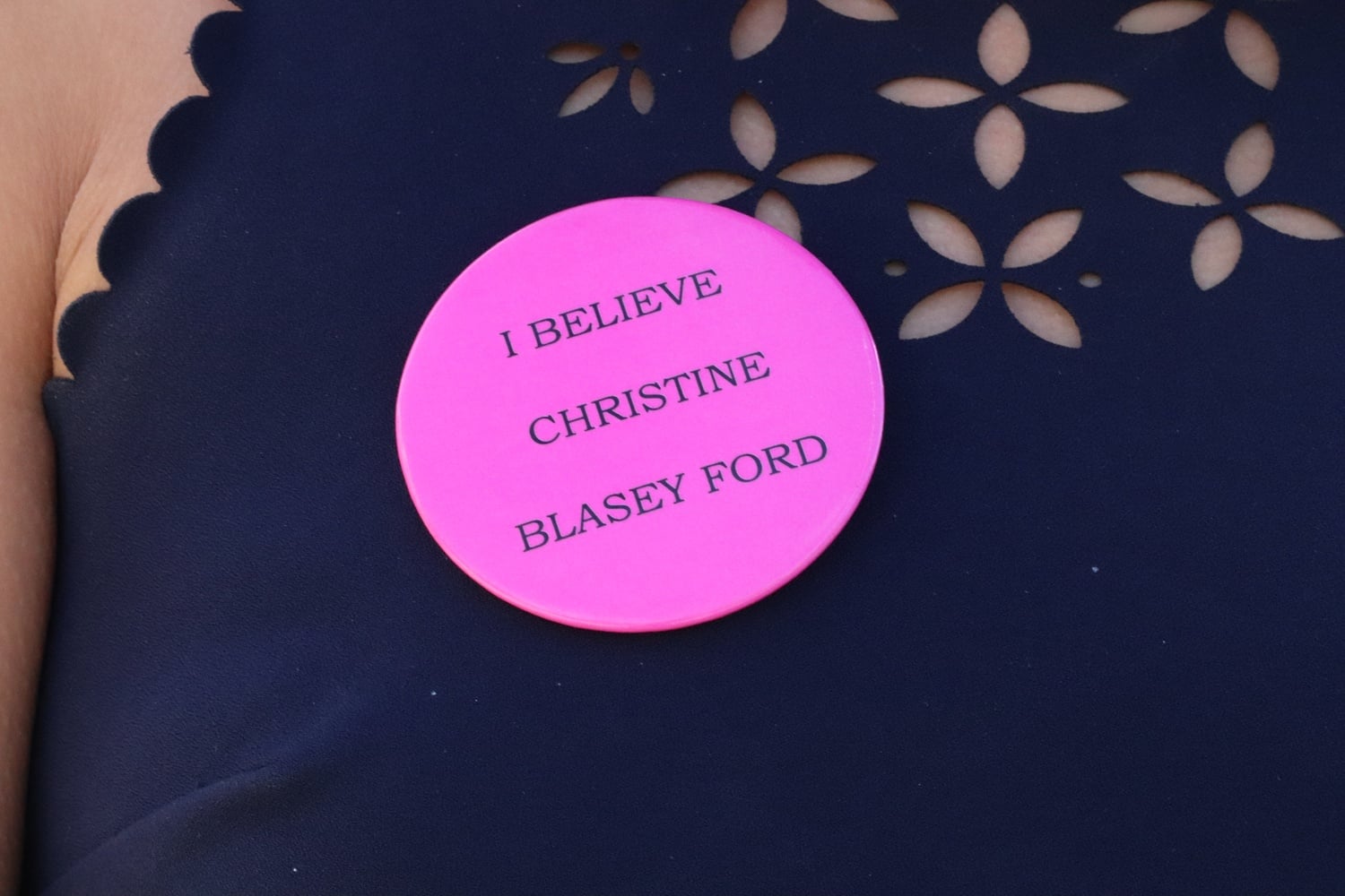 HLS students wore buttons proclaiming "I Believe Christine Blasey Ford" during Thursday's hearing.