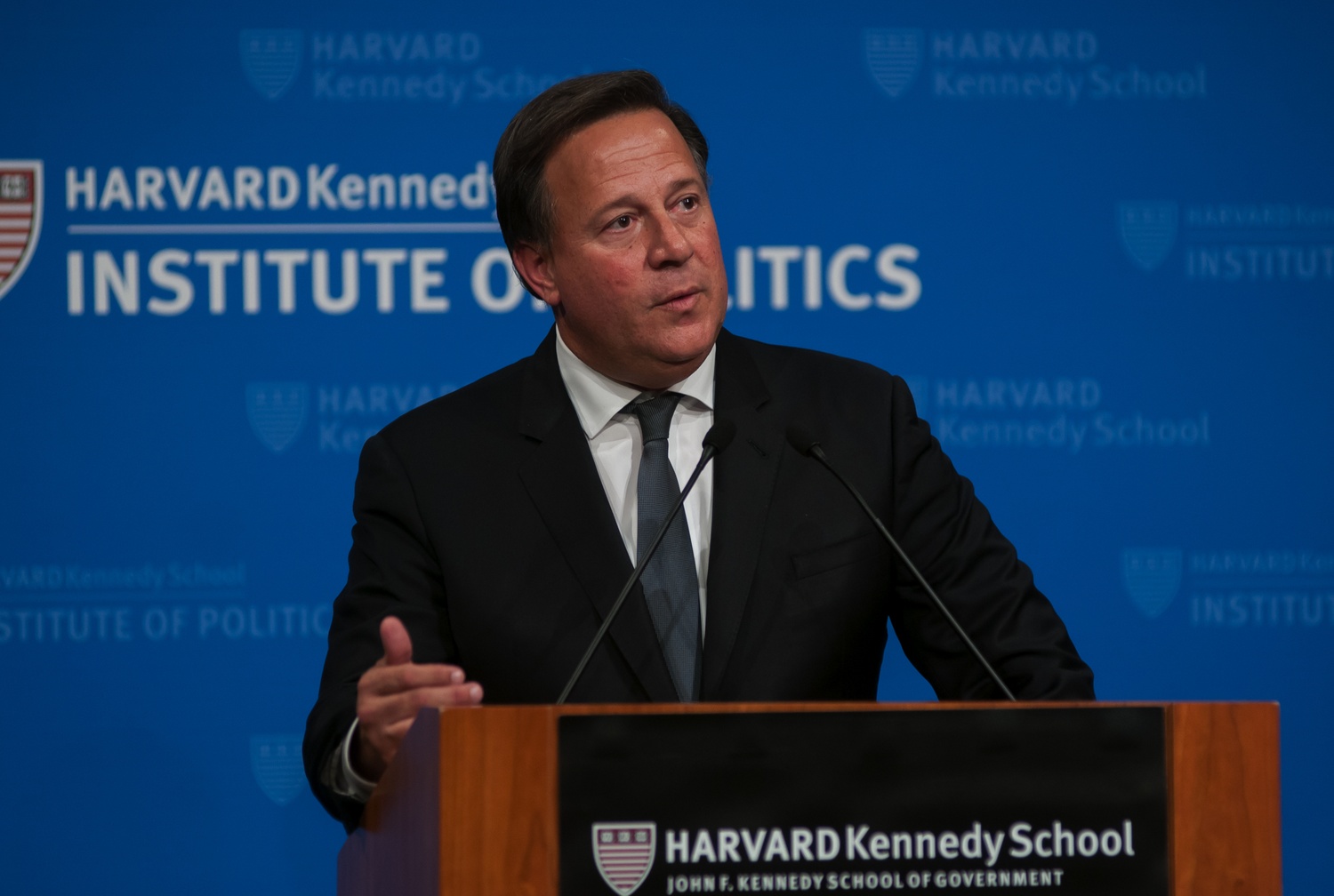 Juan C. Varela, the President of Panama, speaks at the IOP about transformations that his country has undergone.