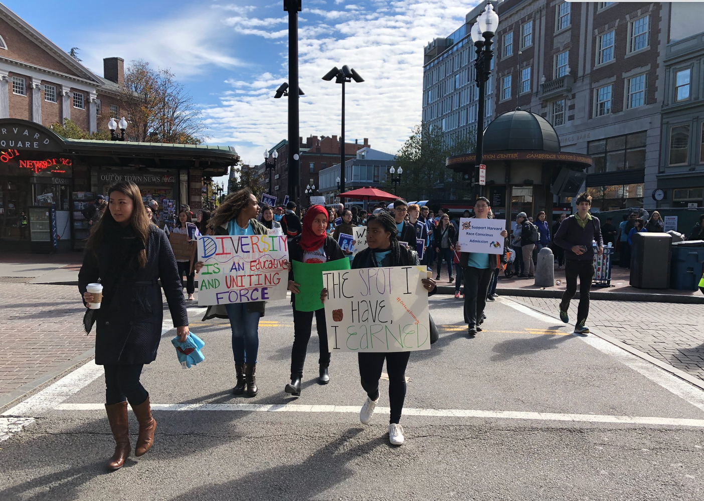 Students march from Harvard Square to Cambridge Common to show their support for the College's race-conscious admissions policies.