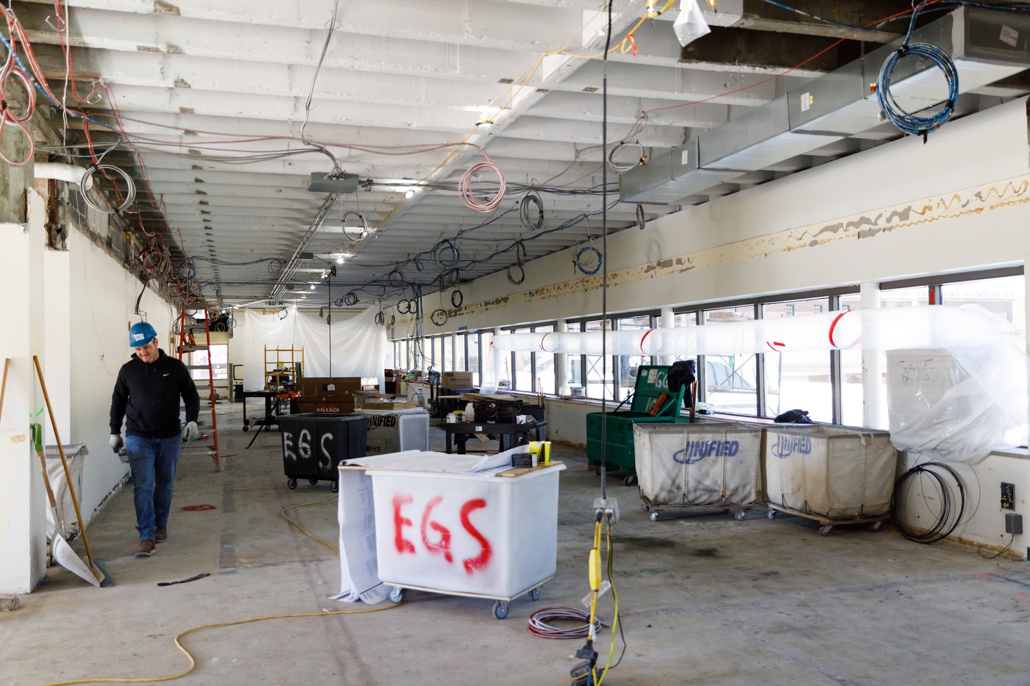 A worker takes a walk at the Lamont construction site.