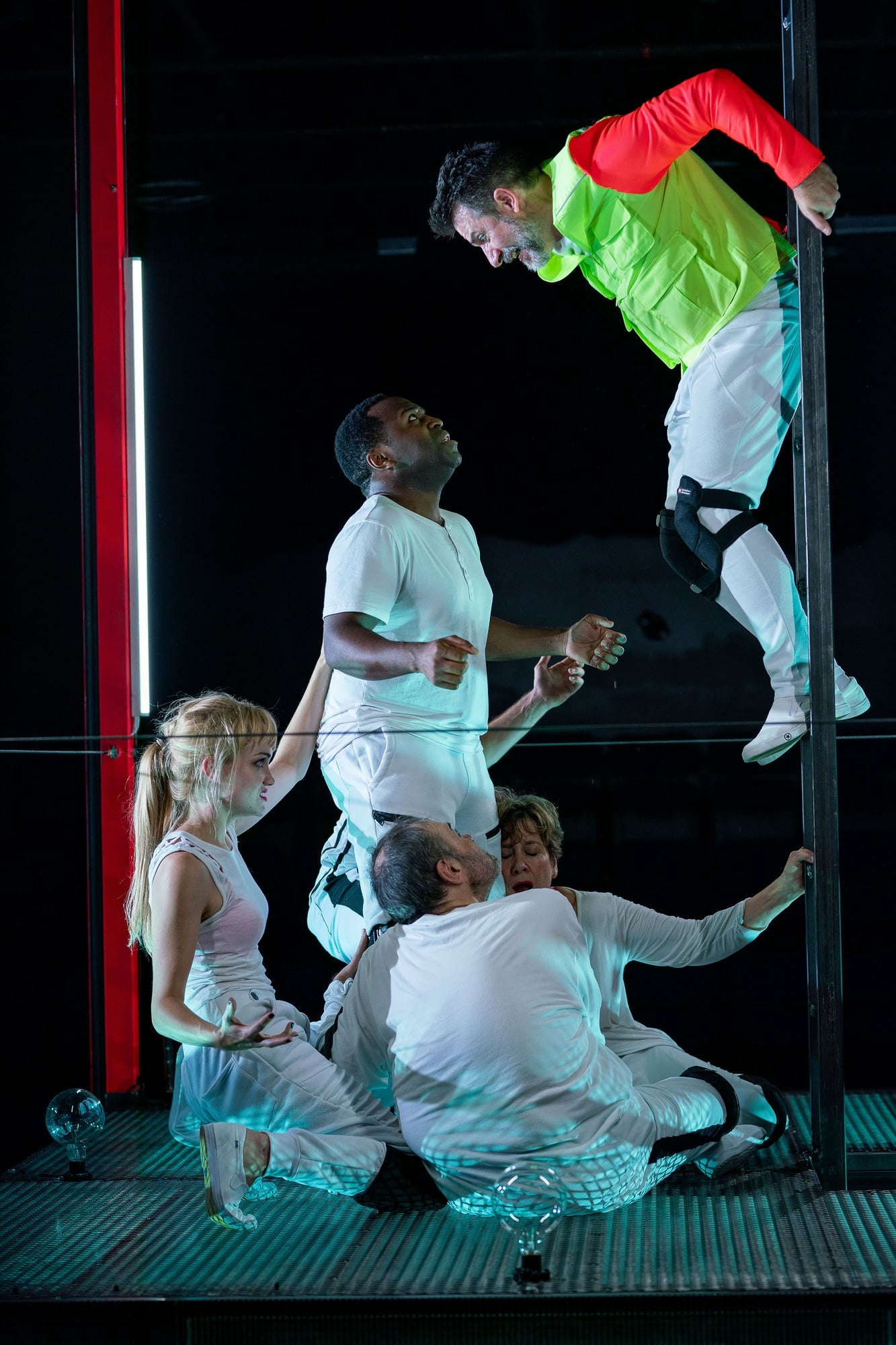 Ashley Risteen, Omar Robinson, John Kuntz, Debra Wise, and Remo Airaldi in “Frankenstein.”