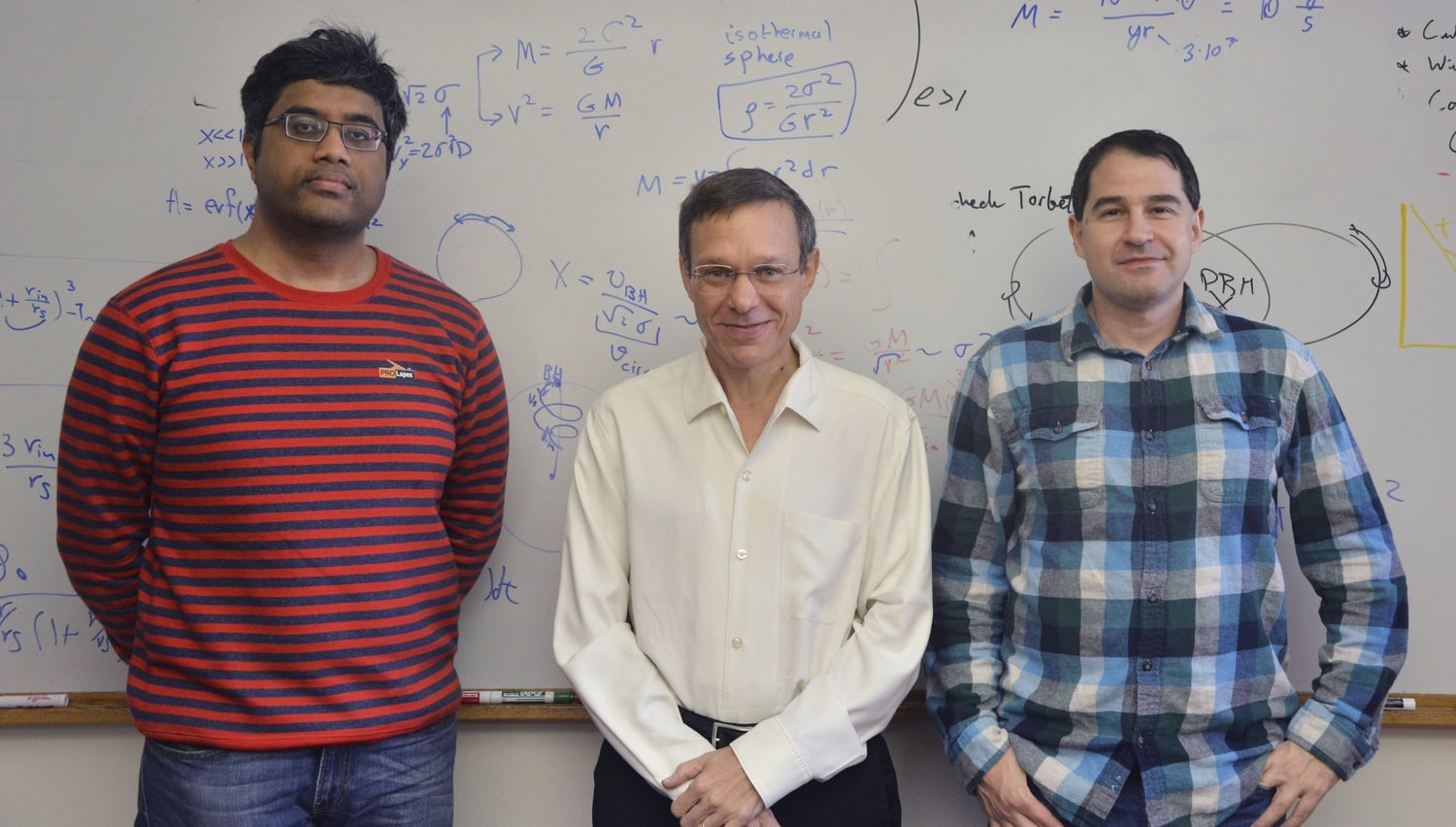 Manasvi Lingam, Avi Loeb, and Idan Ginsburg, authors of the study Galactic Panspermia, pose for a photo.
