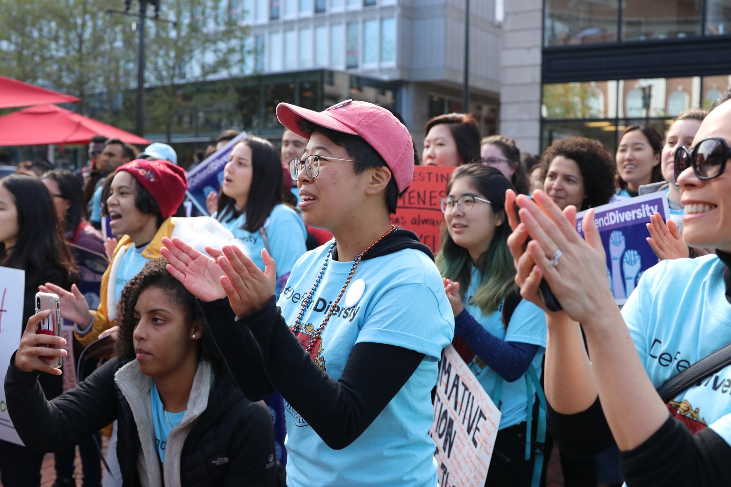 Sally Chen '19 came up with the name for the #DefendDiversity rally, held at the Harvard Square Pit on Oct. 14, 2018, the day before the admissions trial began.
