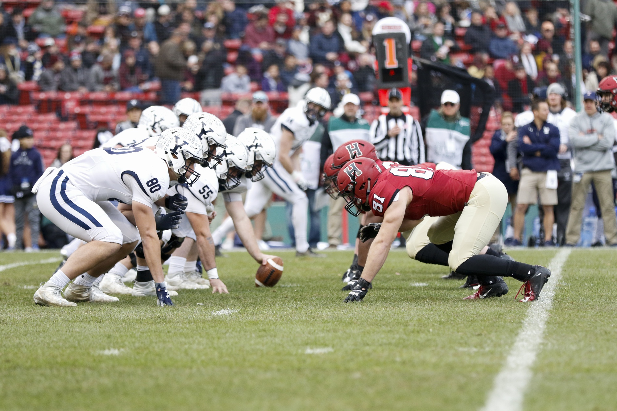 Harvard coach Tim Murphy and his players maintain that everything starts up front.