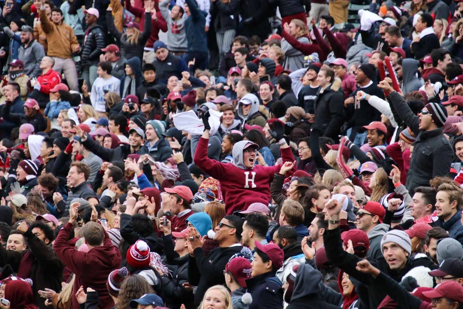 The Harvard student section cheers on the home team in the 2018 playing of The Game.