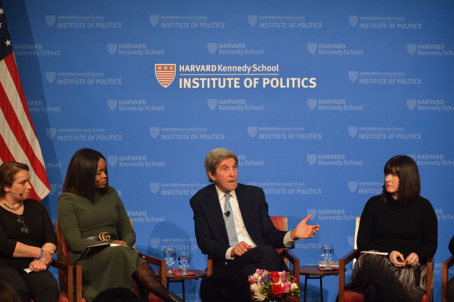 Former Secretary of State John Kerry speaks at the Institute of Politics' JFK Jr. forum.