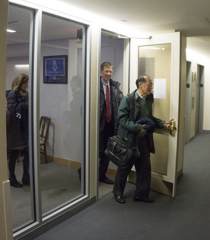 Harvard University Lawyer William F. Lee and Lowell House Tutor and Pre-Law Advisor Sandy Alexander exit the Pechet Room in Lowell House after an hour-long, off-the-record discussion of the admissions lawsuit.
