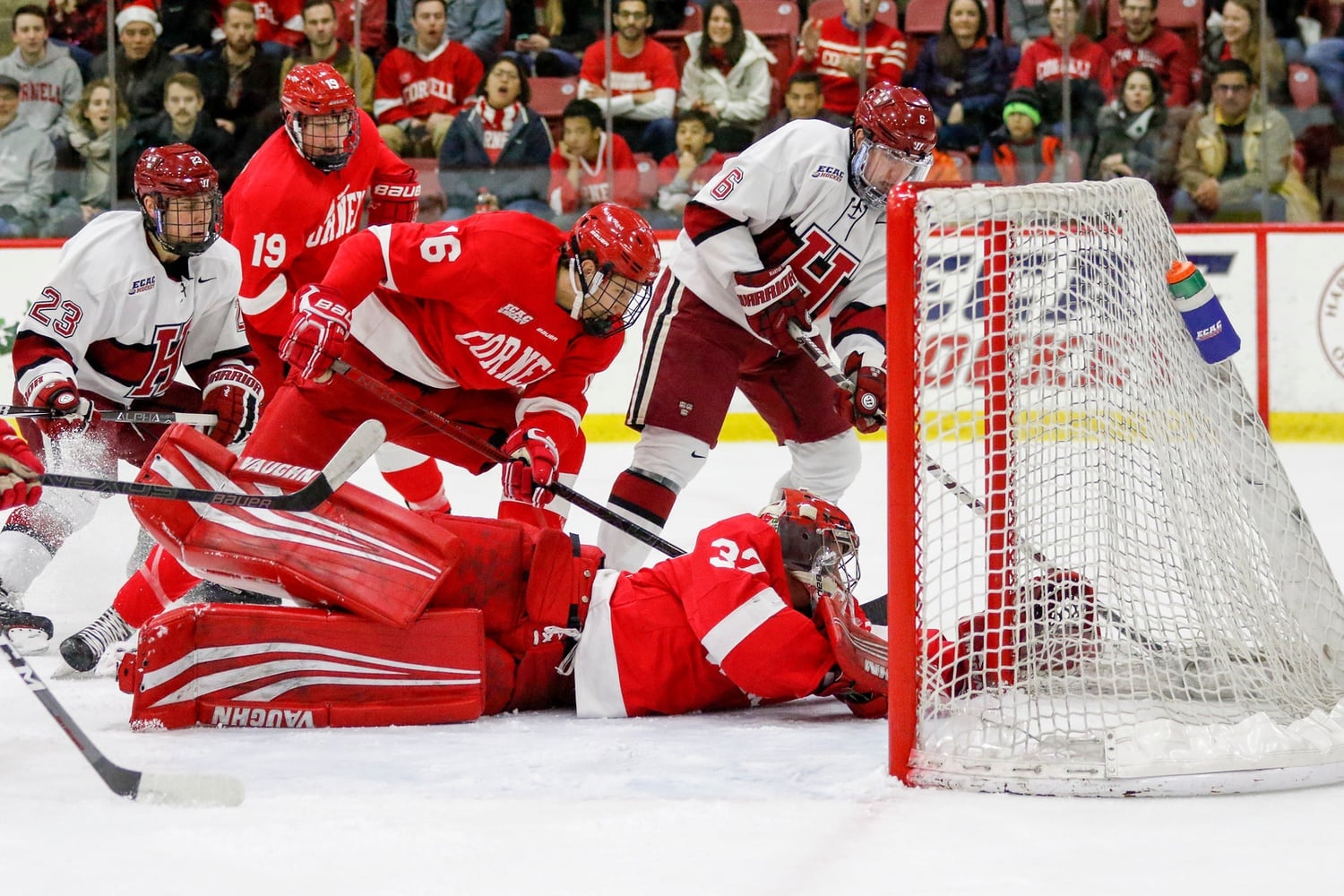 Filling in for an injured Matthew Galajda, Cornell net-minder Austin McGrath logged his first career start against Harvard.