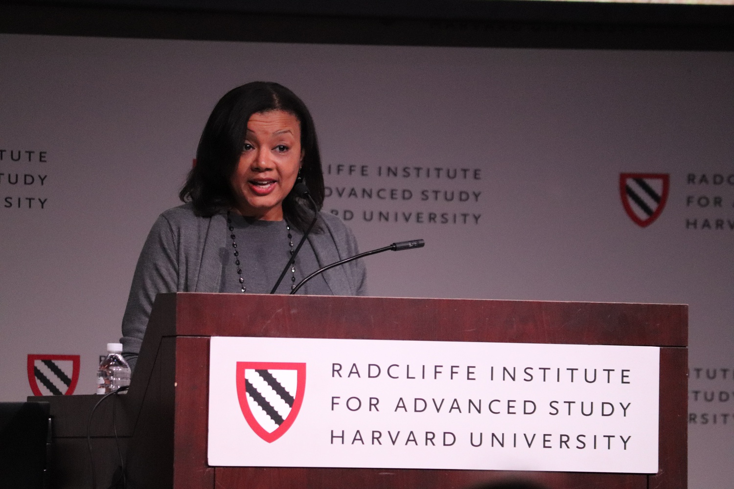 Tomiko Brown-Nagin, Dean of the Radcliffe Institute for Advanced Study, welcomes a panel in 2018.
