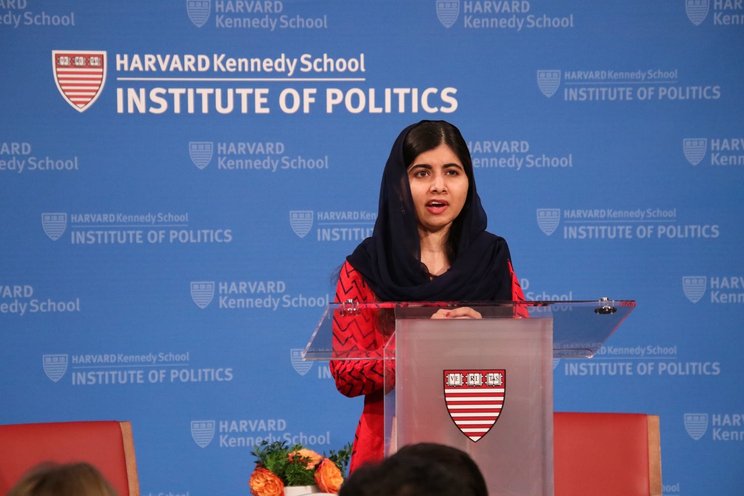 Malala Yousafzai, winner of the 2014 Nobel Peace Prize, speaks at the Harvard Kennedy School after receiving the 2018 Gleitsman International Activist Award.