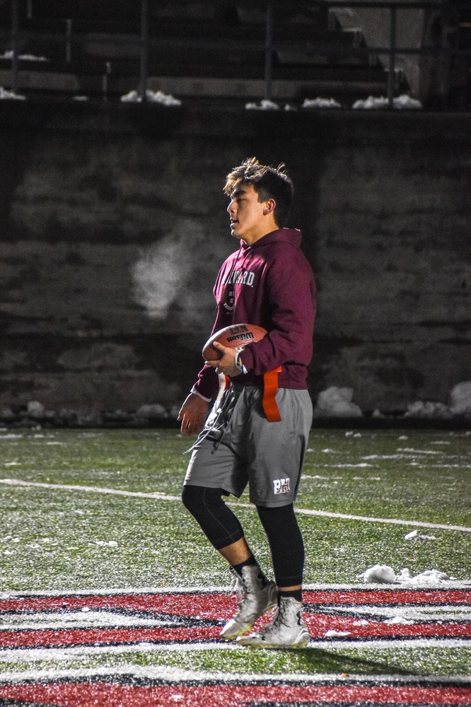 Raymond Hunt ‘21 breathes a sigh of relief as he walks out of the endzone after scoring a touchdown for Mather house, bringing the score to 27-21.