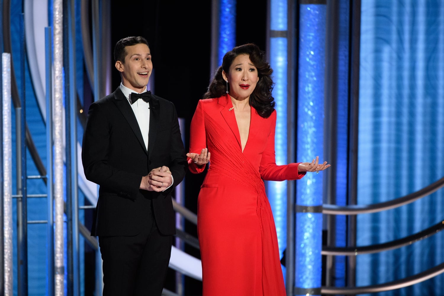 Andy Samberg and Sandra Oh host the 76th Annual Golden Globe Awards at the Beverly Hilton in Beverly Hills, CA on Sunday, January 6, 2019.