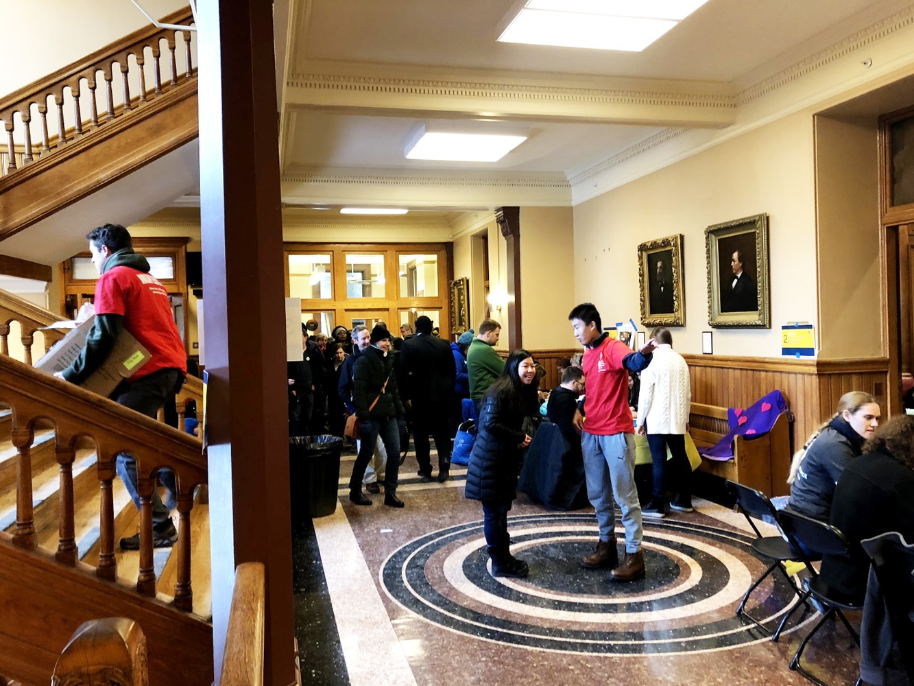 Volunteers mill around Cambridge City Hall during the city's annual Martin Luther King Day of Service, held Monday.