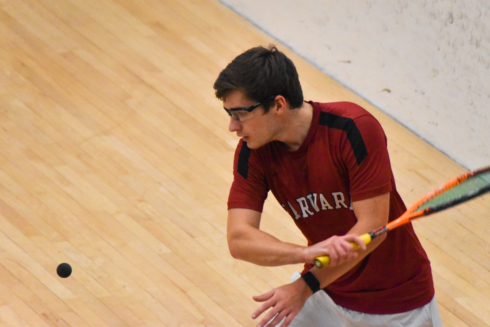 Sophomore Adam Cocoran lines up a swing versus Trinity. The Winchester, England native won his match 3-1