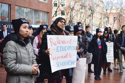 Cover image for Harvard Students Rally for Ethnic Studies Outside Alumni Conference