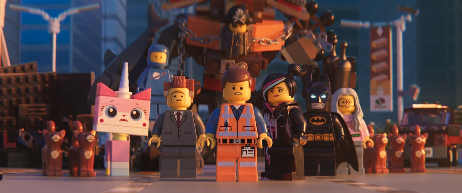 Unikitty (ALISON BRIE), Benny (CHARLIE DAY), President Business (WILL FERRELL), MetalBeard (NICK OFFERMAN), Emmet (CHRIS PRATT), Lucy/Wyldstyle (ELIZABETH BANKS) and Batman (WILL ARNETT) in a scene from the animated adventure "The LEGO® Movie 2: The Second Part," from Warner Bros. Pictures and Warner Animation Group, in association with LEGO System A/S, a Warner Bros. Pictures release.