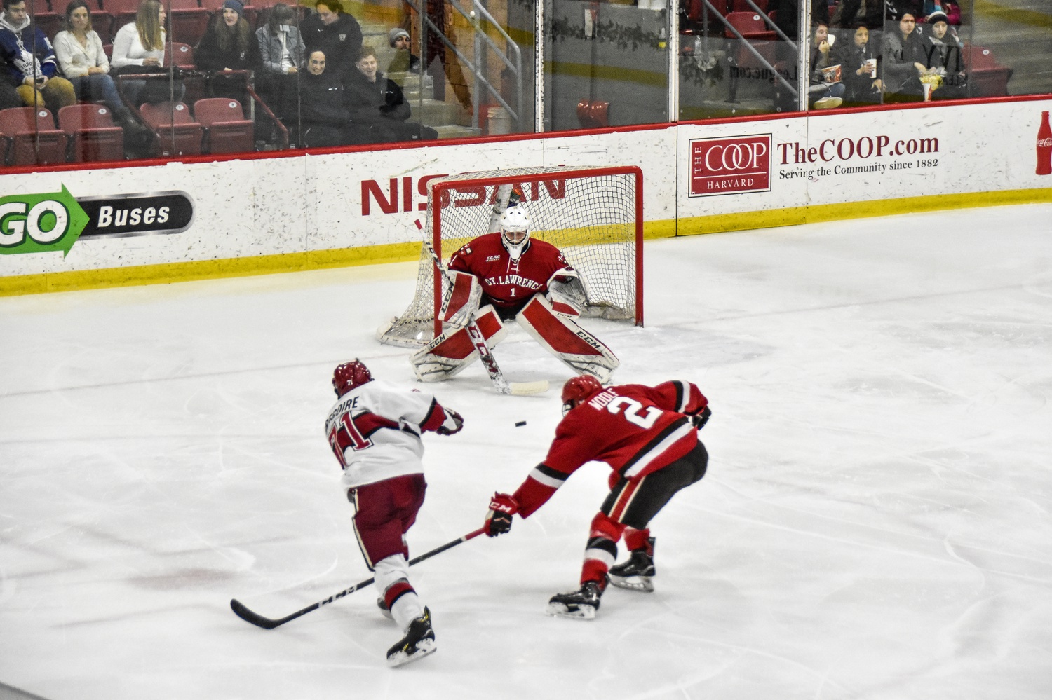 Saints rookie goalie Emil Zetterquist has probably seen more of the Crimson than he'd like this season. In nearly two hours of play, Zetterquist has faced down 69 Harvard shots and conceded 7 goals.