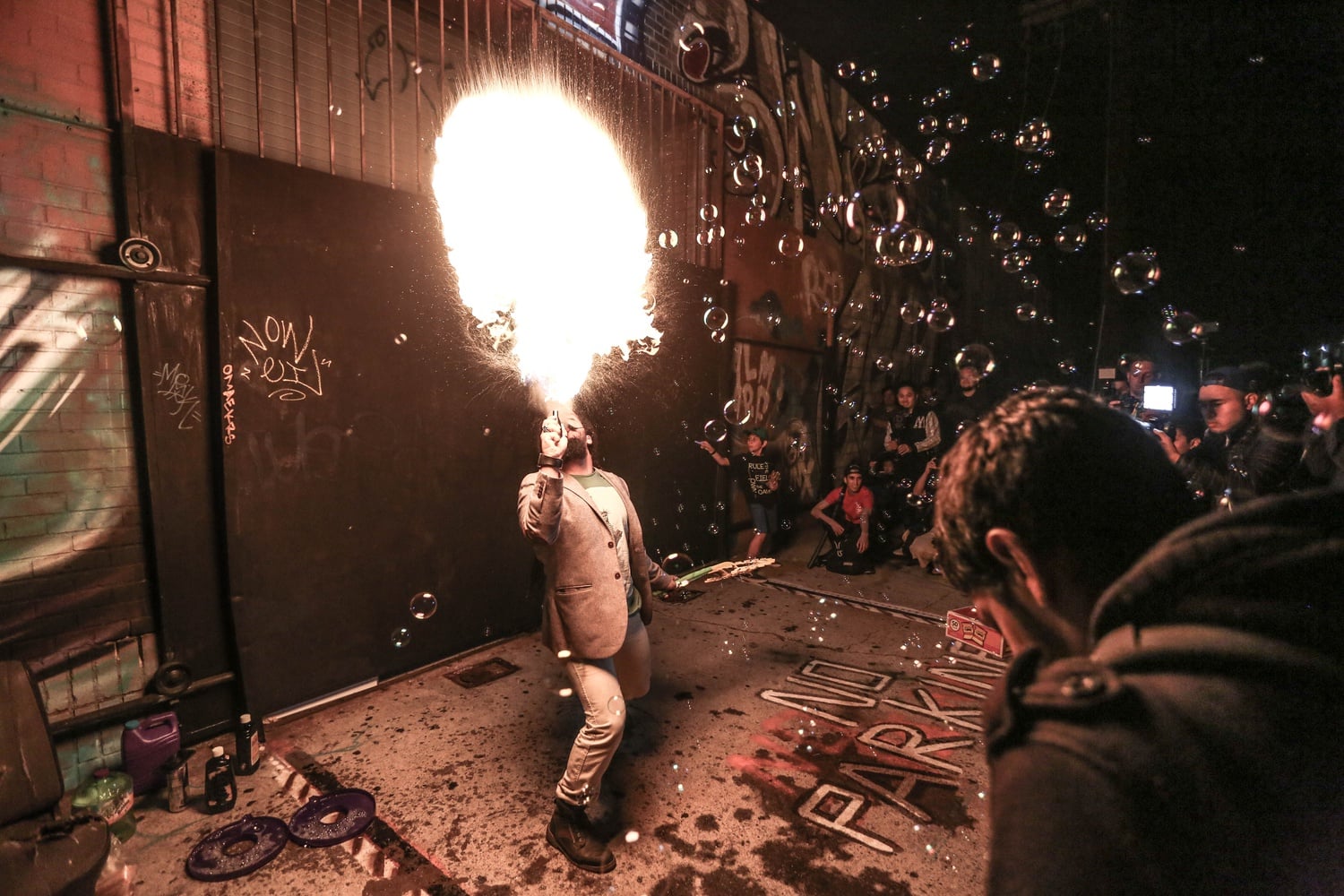 Fire and Bubbles in the Los Angeles Arts District.