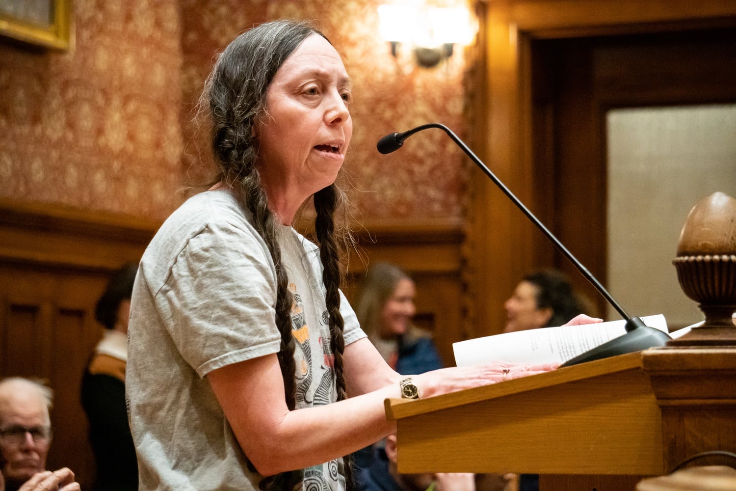 Cambridge resident Heather Hoffman shares her opinion on the proposed moratorium with the City Council.