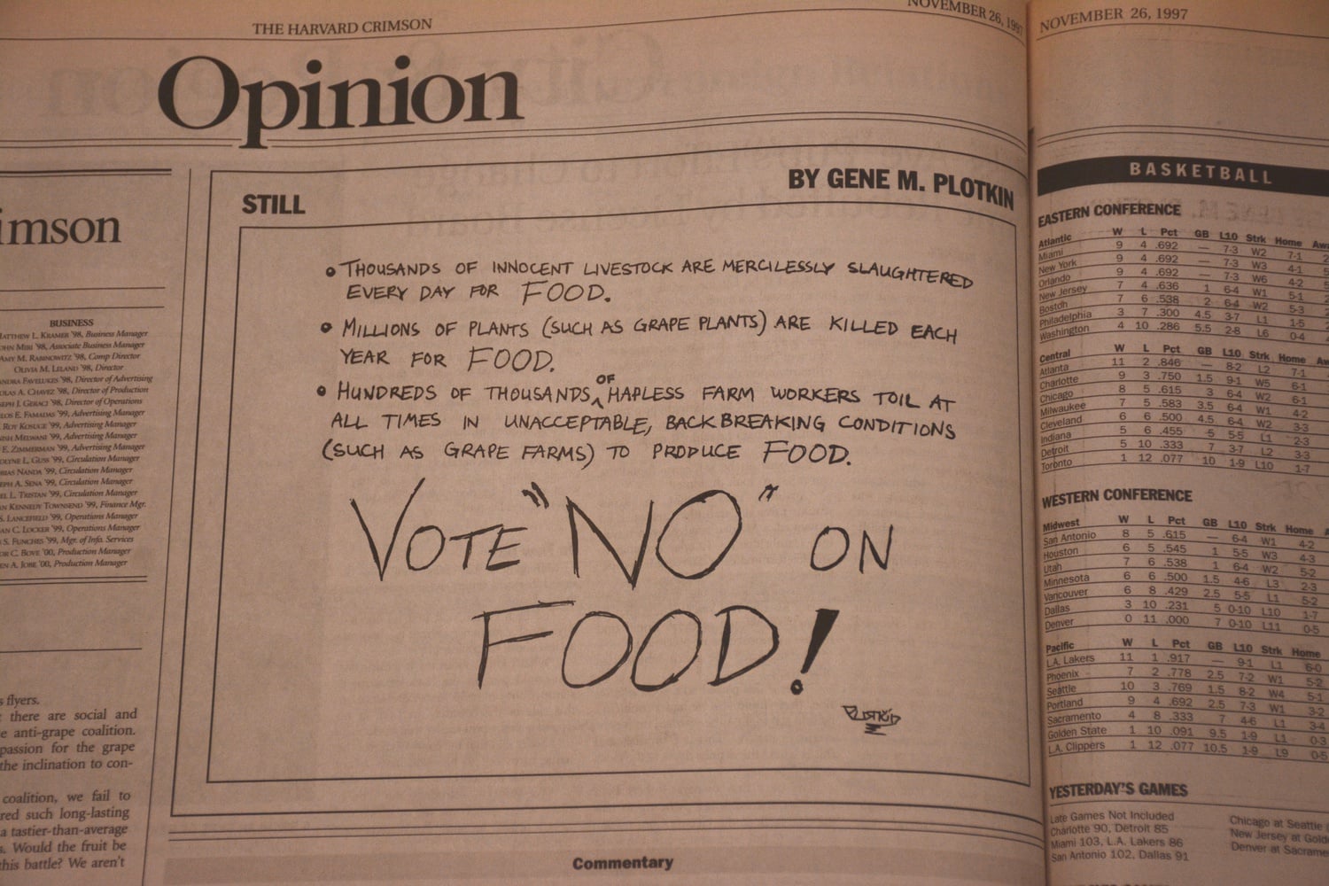 A cartoon run in The Crimson parodying the great grape debate.