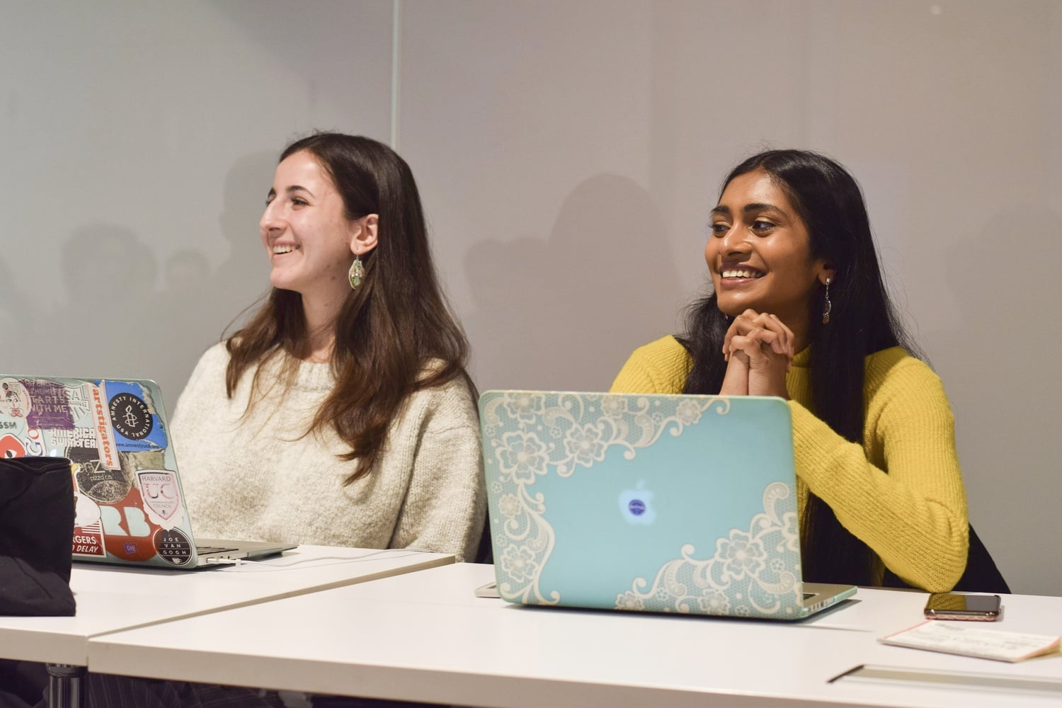 Undergraduate Council President Sruthi Palaniappan '20 and Vice President Julia M. Huesa '20 lead a March 2018 UC meeting.